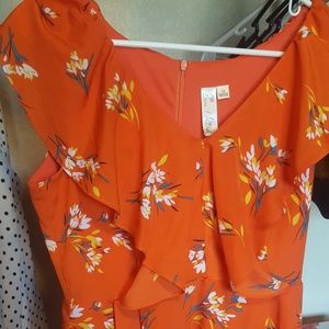 Emma & Michele Orange Floral Midi Dress - Size 10